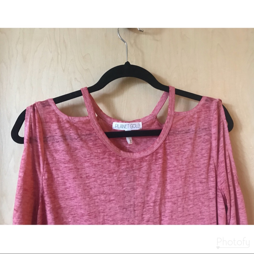 Red long sleeve cold shoulder top